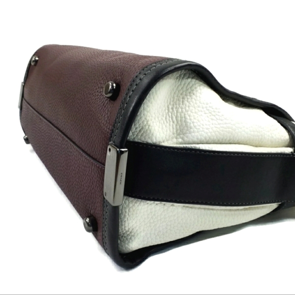 Coach Pebbled Leather COH Swagger Burgundy Colorblock Satchel Purse Chain Strap - Picture 9 of 16